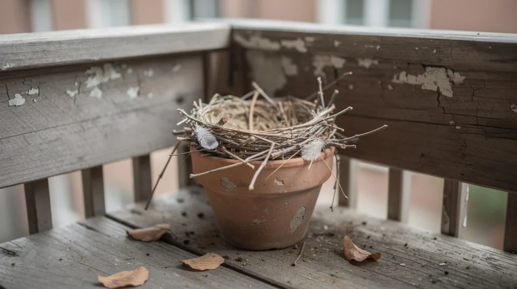 Nid de pigeon sur le balcon