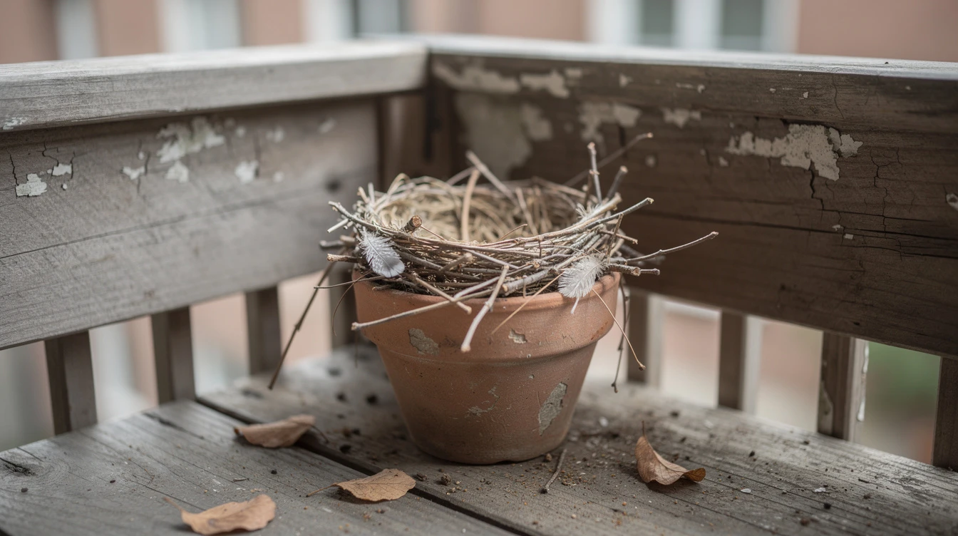 Nid de pigeon sur le balcon